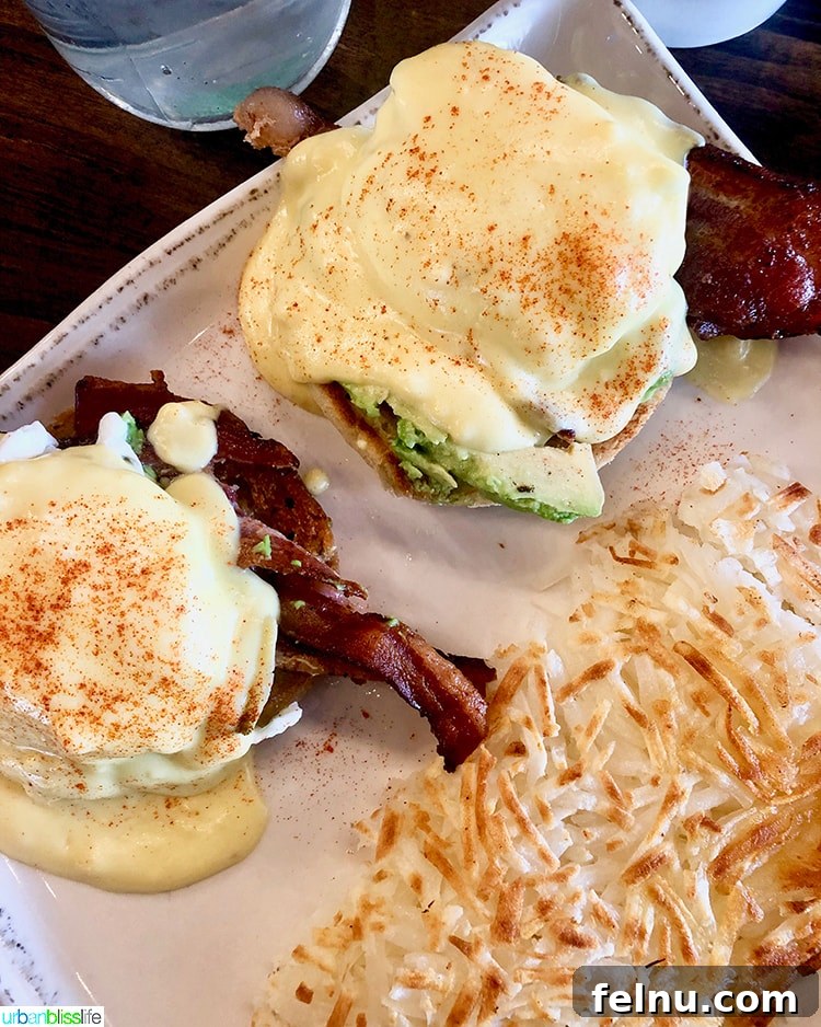Surf, Sips, and City: San Jose to Livermore California Weekend 3 Delicious California Bennie with bacon and avocado at Monica's Livermore, a perfect brunch choice.
