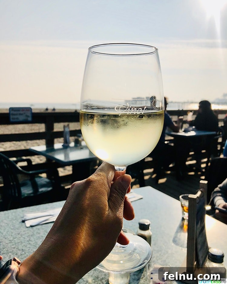 Surf, Sips, and City: San Jose to Livermore California Weekend 23 Glasses of refreshing white wine, perfect for enjoying with a meal and ocean views at Zelda's on the Beach.