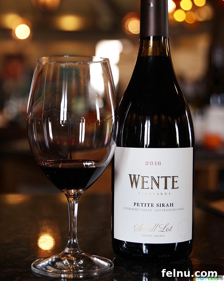 Surf, Sips, and City: San Jose to Livermore California Weekend 4 A glass of rich, red wine from Wente Vineyards, showcasing the deep color and elegant presentation against a blurred vineyard backdrop.