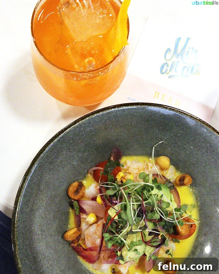 Miranda's Bar 10 Delicious Shrimp Ceviche served with an Aperol Spritz at Bar Miranda