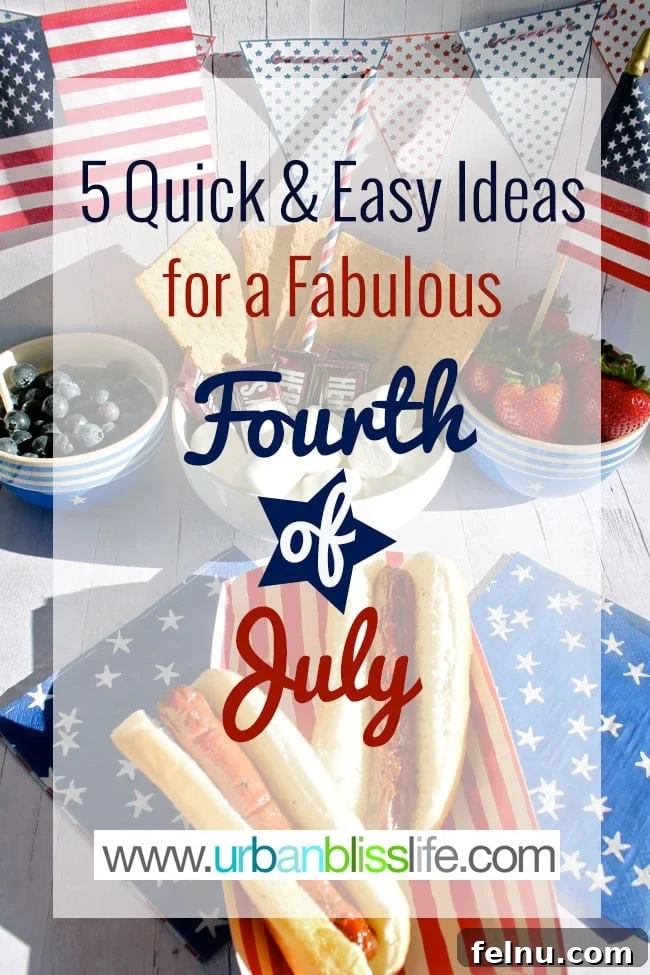 Patriotic Dessert Board 9 Collage of 5 easy 4th of July party ideas on UrbanBlissLife.com, including food and decor