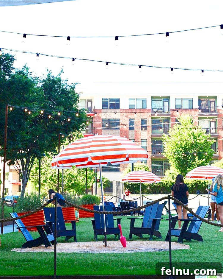 Atlanta's Hottest Dining Destinations 17 The vibrant outdoor area of Ponce City Market in Atlanta, bustling with activity.