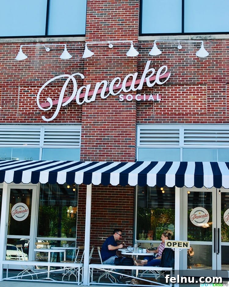 Atlanta's Hottest Dining Destinations 7 The charming exterior of Pancake Social at Ponce City Market, inviting guests inside.