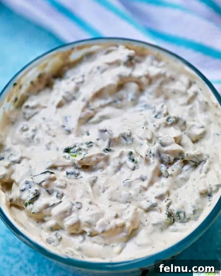 Effortless Creamy Spinach Dip (Dairy-Free) 2 Close-up of a creamy and delicious dairy-free spinach dip