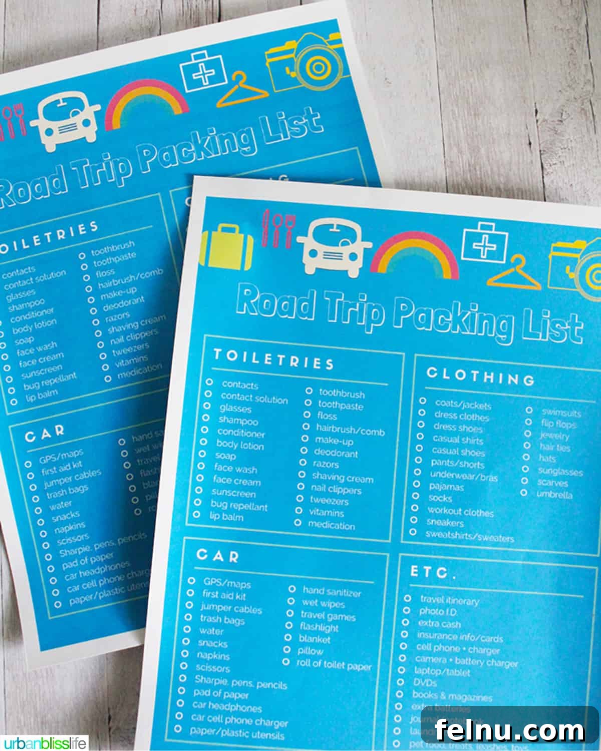 Autumn Drives: Essential Packing List 9 Road trip packing checklist with various items to pack.