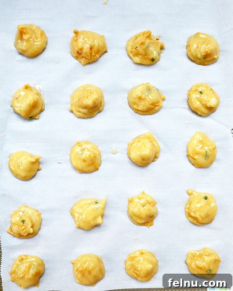 Piped Gougeres Ready for the Oven