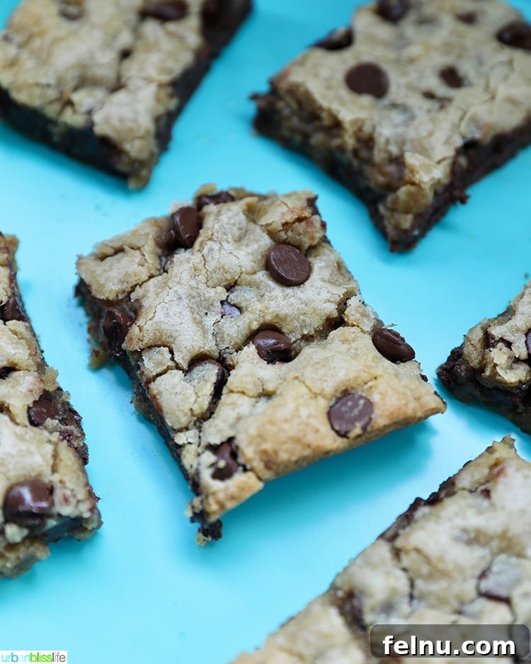 Arrangement of chocolate chip bars showcasing their texture.