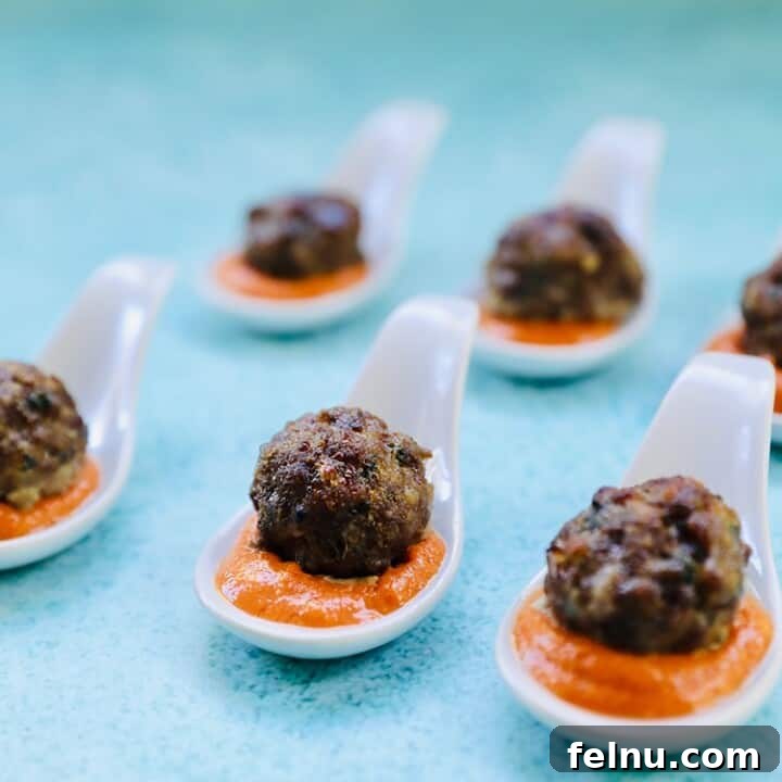 Tangy Romesco Meatballs 7 Meatballs with Romesco Sauce Party appetizer