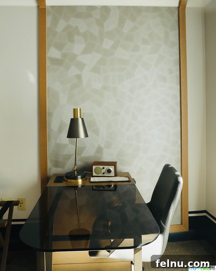 Portland Getaway: A Boutique Hotel Experience 12 Desk area at The Duniway Hotel Portland, providing ample space for work.