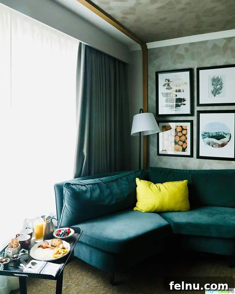 Portland Getaway: A Boutique Hotel Experience 14 Comfortable corner couch at The Duniway Hotel Portland, perfect for relaxing and enjoying room service.