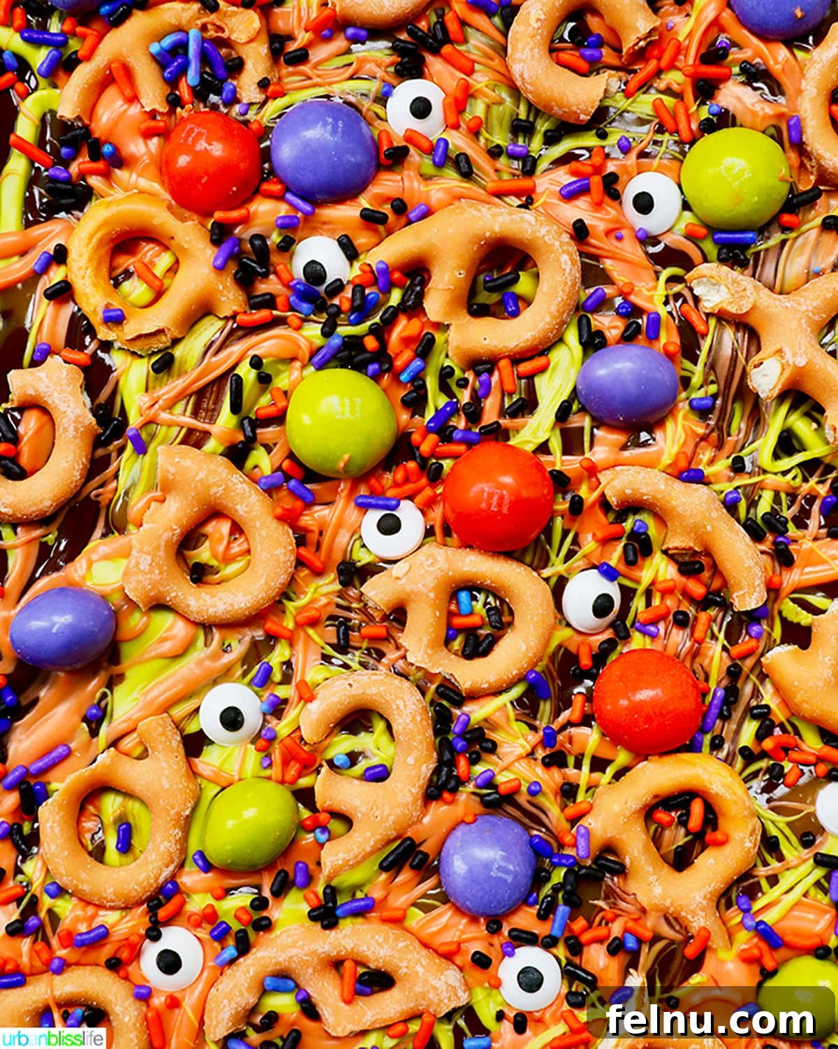 Close-up of Monster Halloween Bark Candy