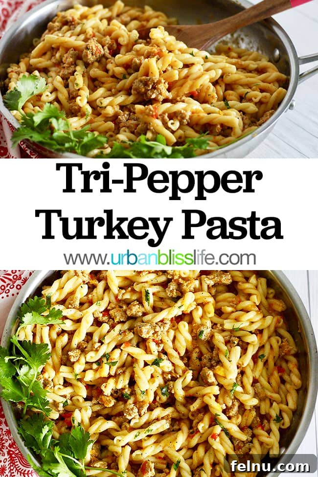 Vibrant Three Pepper Turkey Pasta 8 Tri-Pepper Turkey Pasta, perfectly plated and ready to enjoy