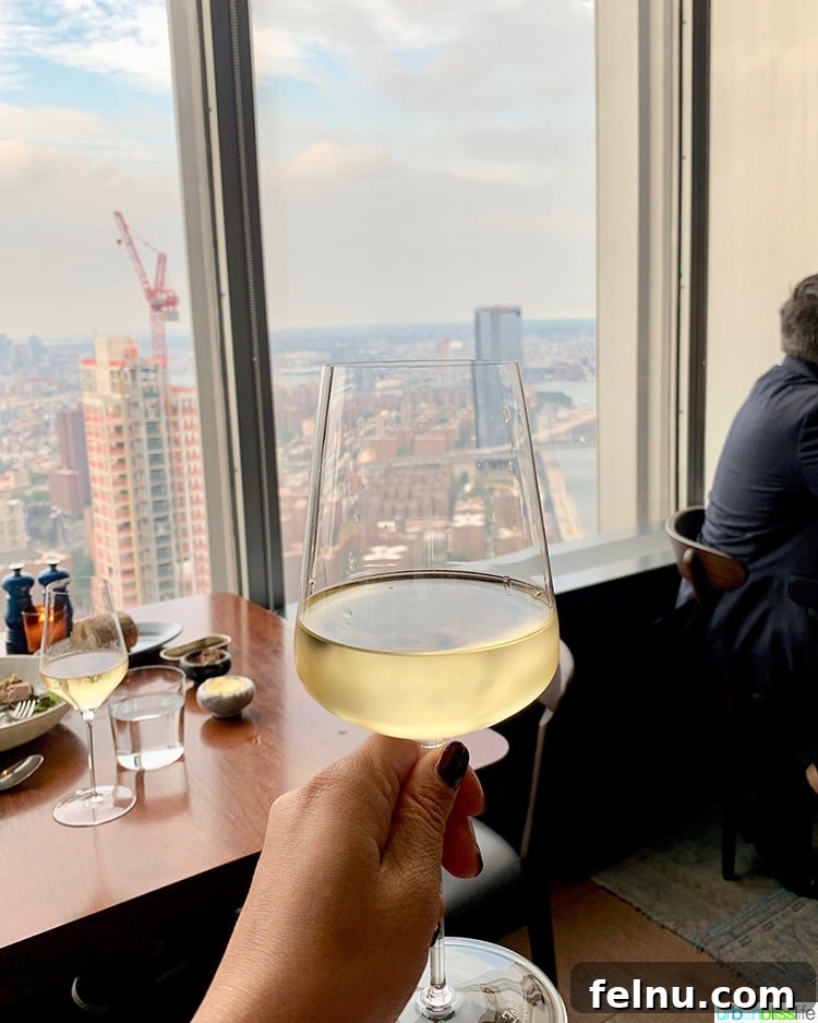 Manhatta A Culinary Journey Above New York City 6 white wine New York City skyline view at Manhatta restaurant