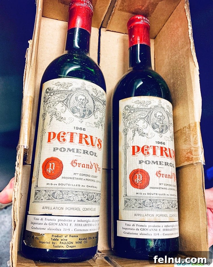 Celebrate in Style: Portland's Finest Restaurants 18 Collection of premium Petrus wine bottles at Ringside Steakhouse in Portland, highlighting their extensive cellar.