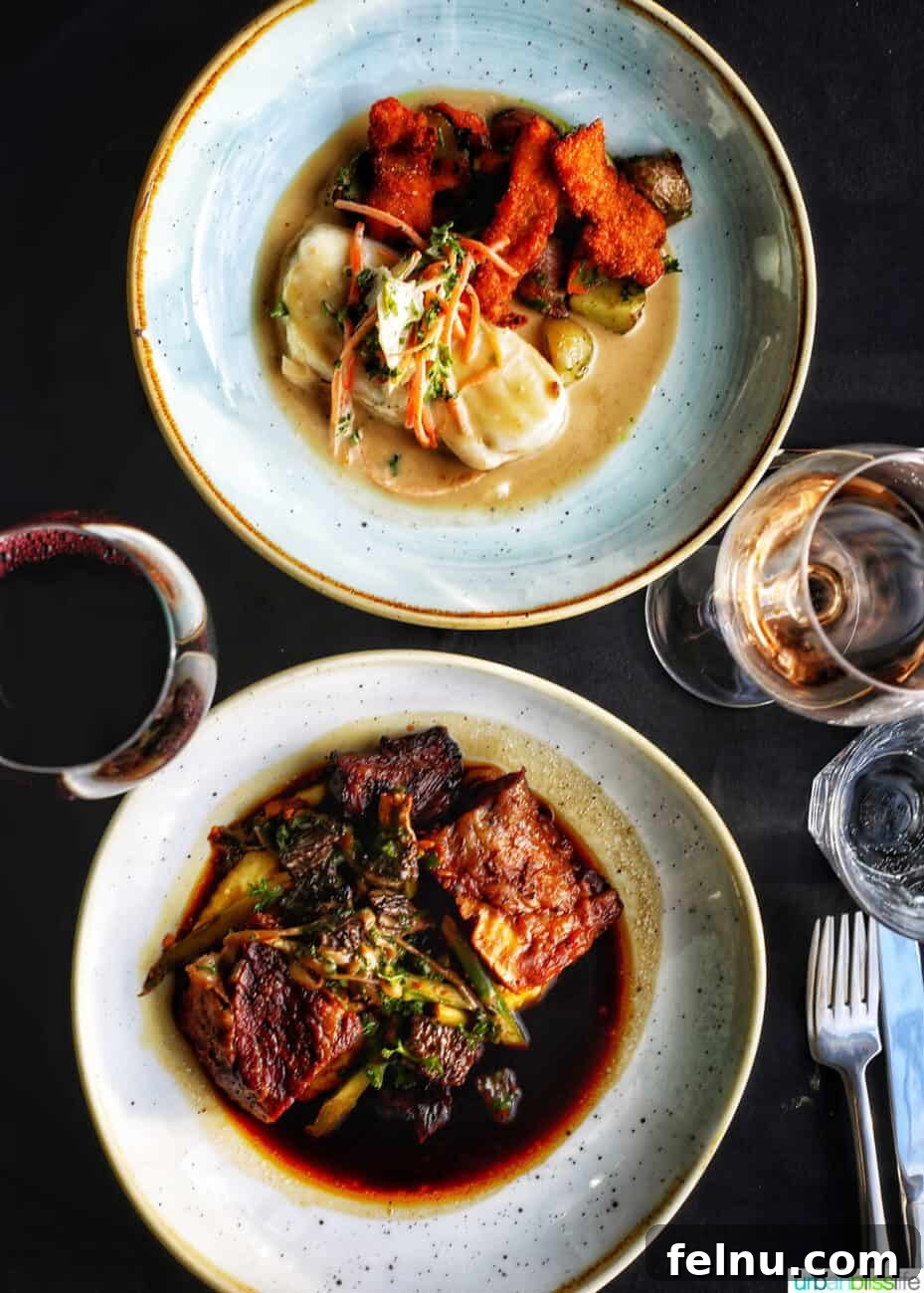 Celebrate in Style: Portland's Finest Restaurants 43 Two plates of meticulously prepared special occasion dining dishes at Le Pigeon restaurant in Portland, Oregon.
