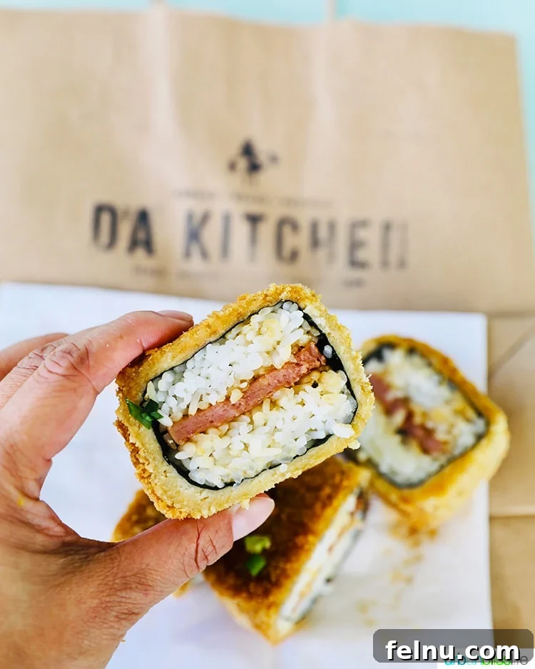 fried spam musubi at one of the best places to eat in Maui: Da Kitchen