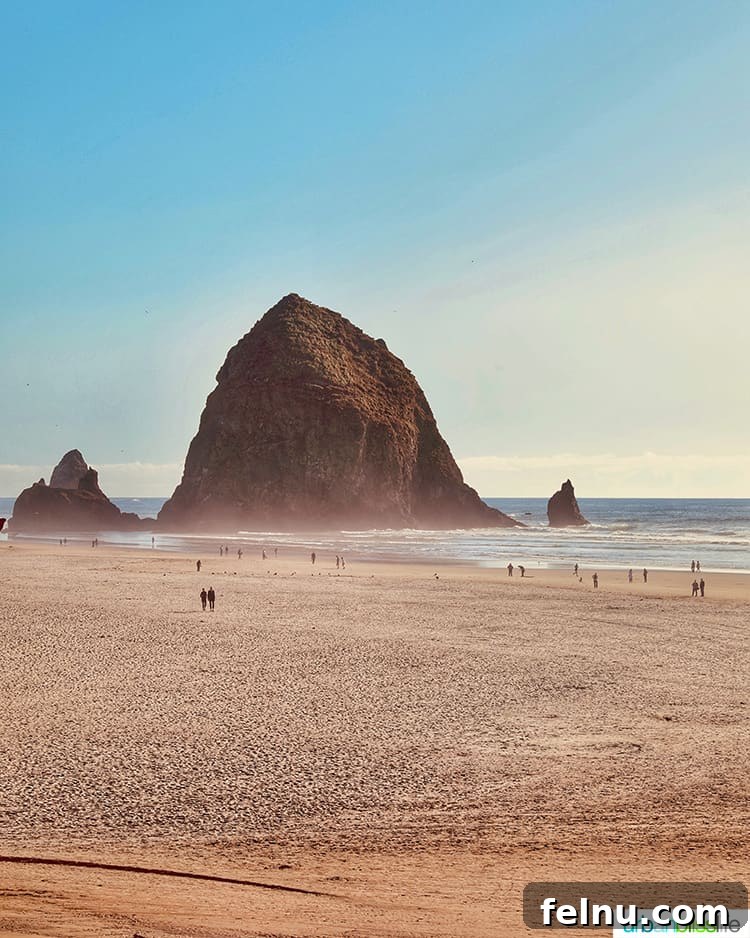 Top 10 Cannon Beach Adventures 3 Haystack Rock towering over Cannon Beach.