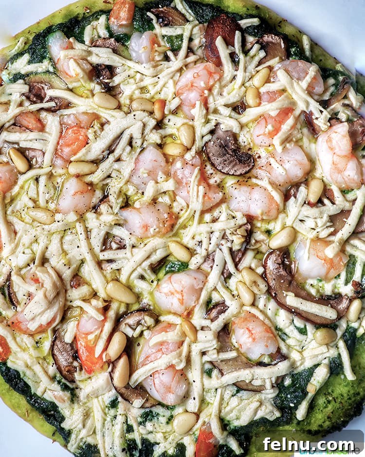 Emerald Ocean Pizza 2 Delicious Shrimp Pesto Pizza, ready to be served