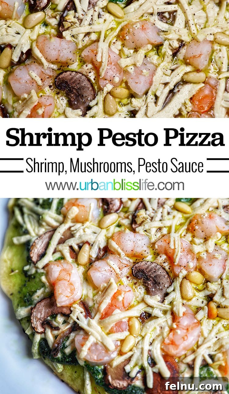 Emerald Ocean Pizza 10 Shrimp Pesto Pizza overhead shot