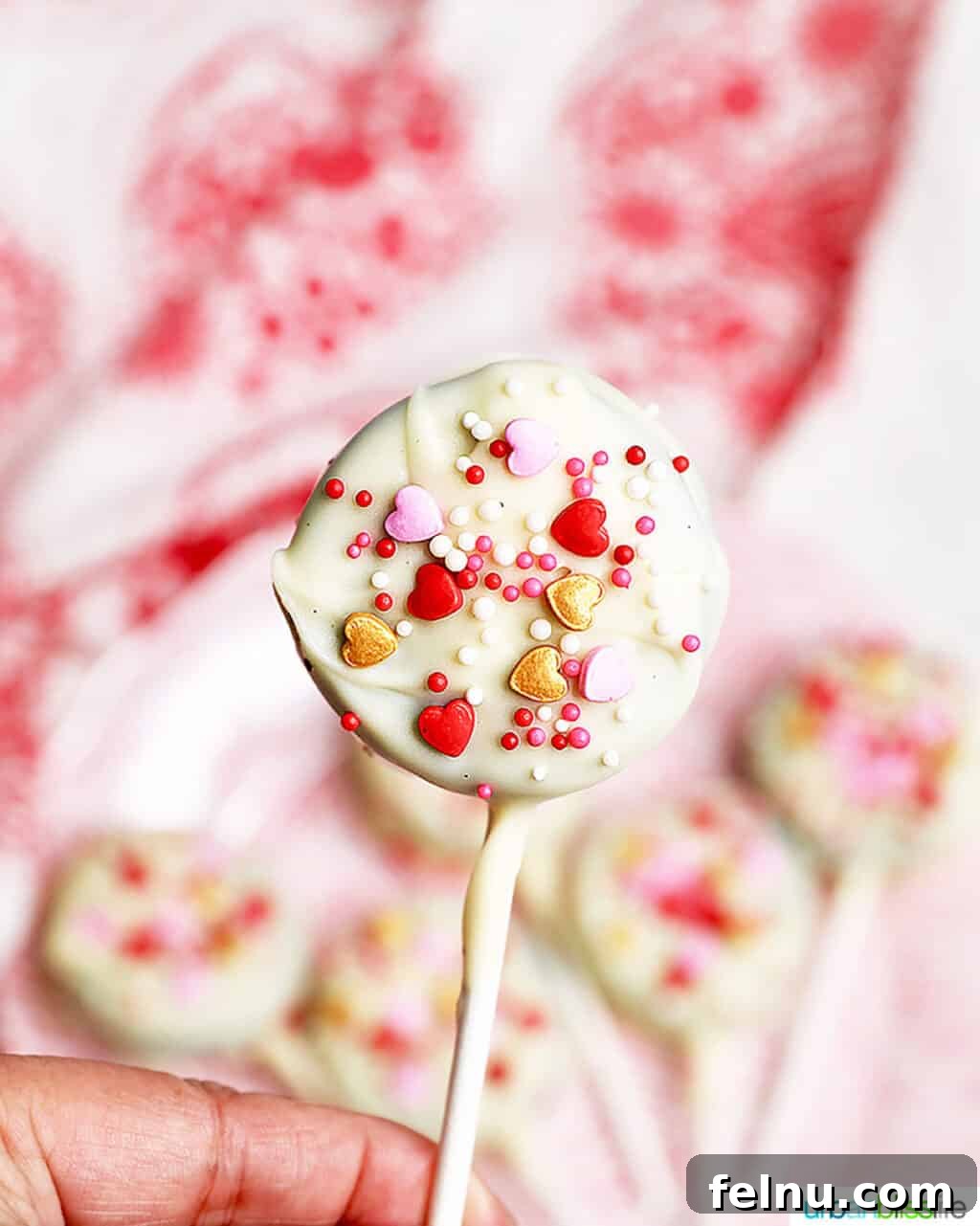 Valentine's Day Oreo Delights 2 Valentine's Day OREO Pop - A single, beautifully decorated Oreo pop.