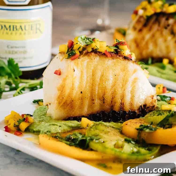 Mexican Grilled Sea Bass With Avocado Crema and Mango Salsa