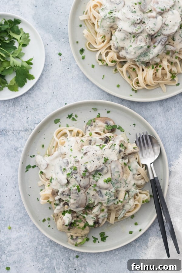 Creamy Vegan Garlic Mushroom Fettuccini