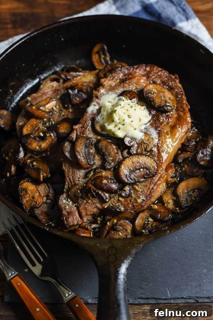 Cast Iron Ribeye with Garlic Mushrooms