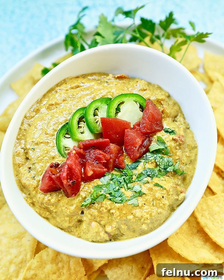 Vegan Cashew Cheese Dip 3 Vegan queso dip with jalapenos