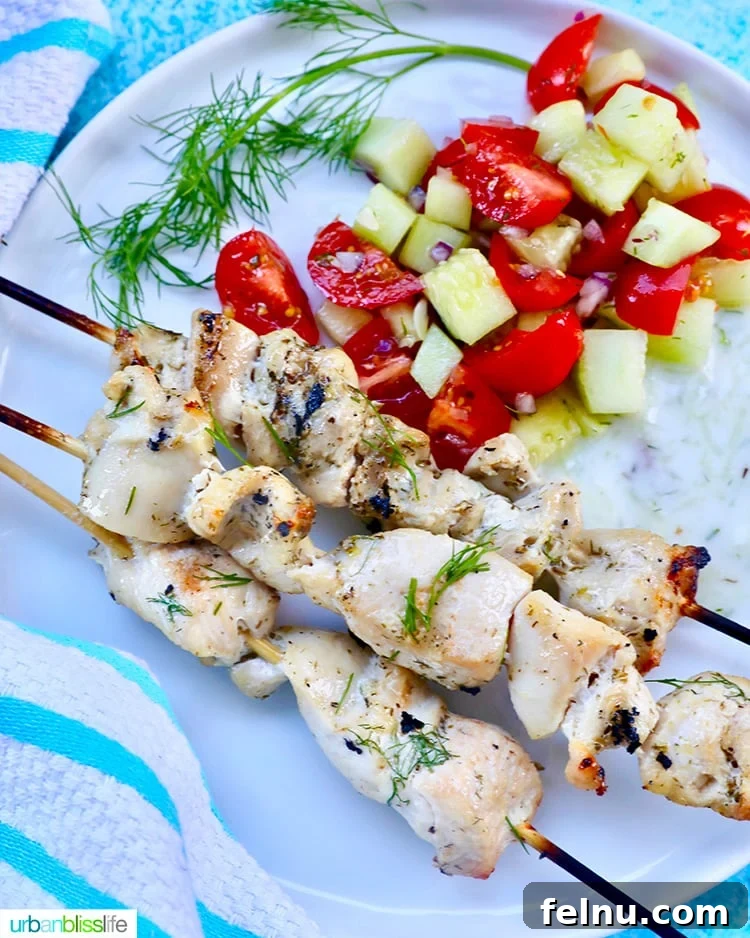 Perfect Homemade Greek Chicken Souvlaki 5 chicken souvlaki skewers with greek salad