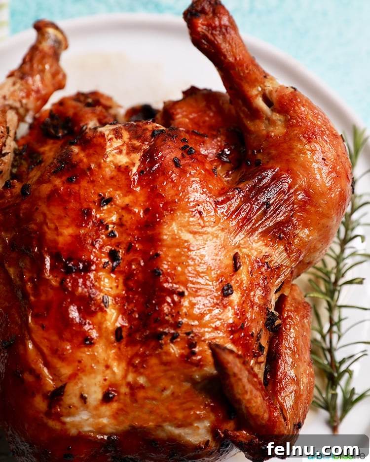 The Ultimate Air Fryer Roasted Chicken 3 Freshly air-fried whole chicken, perfectly browned