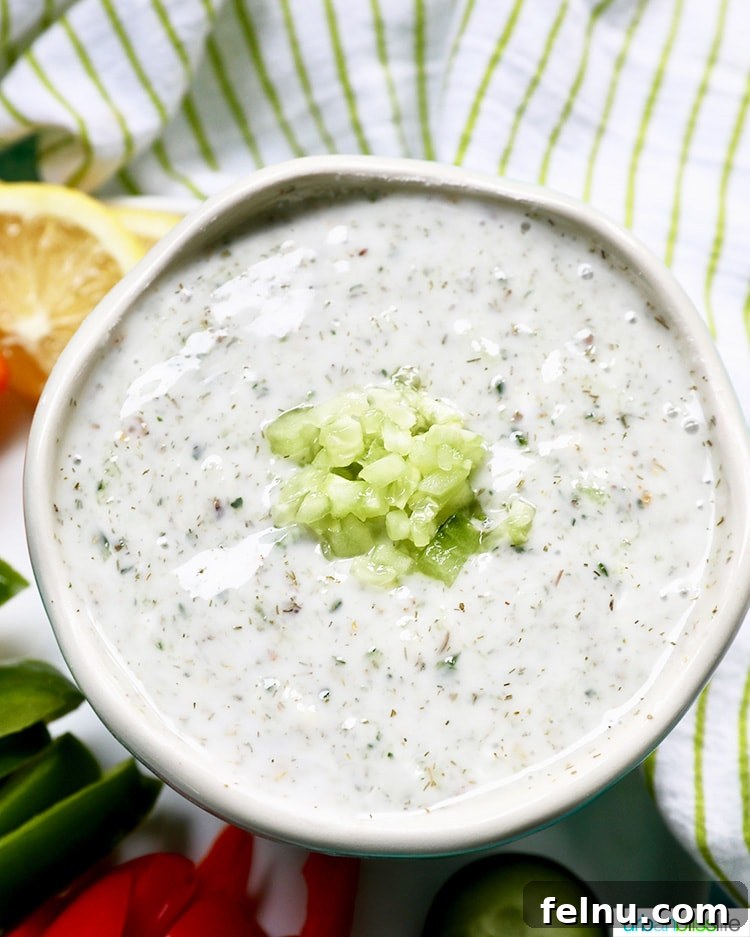 Zesty Vegan Tzatziki Dip 4 close up of vegan tzatziki sauce
