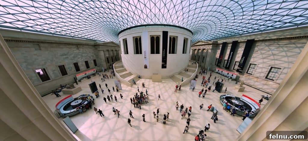 20 Virtual Journeys From The Comfort Of Your Home 4 The grand entrance and interior of the British Museum, a renowned cultural institution