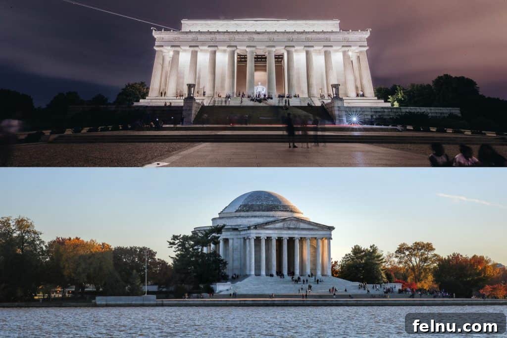 20 Virtual Journeys From The Comfort Of Your Home 10 Combined image of the Lincoln Memorial and the Jefferson Memorial, iconic symbols of American democracy
