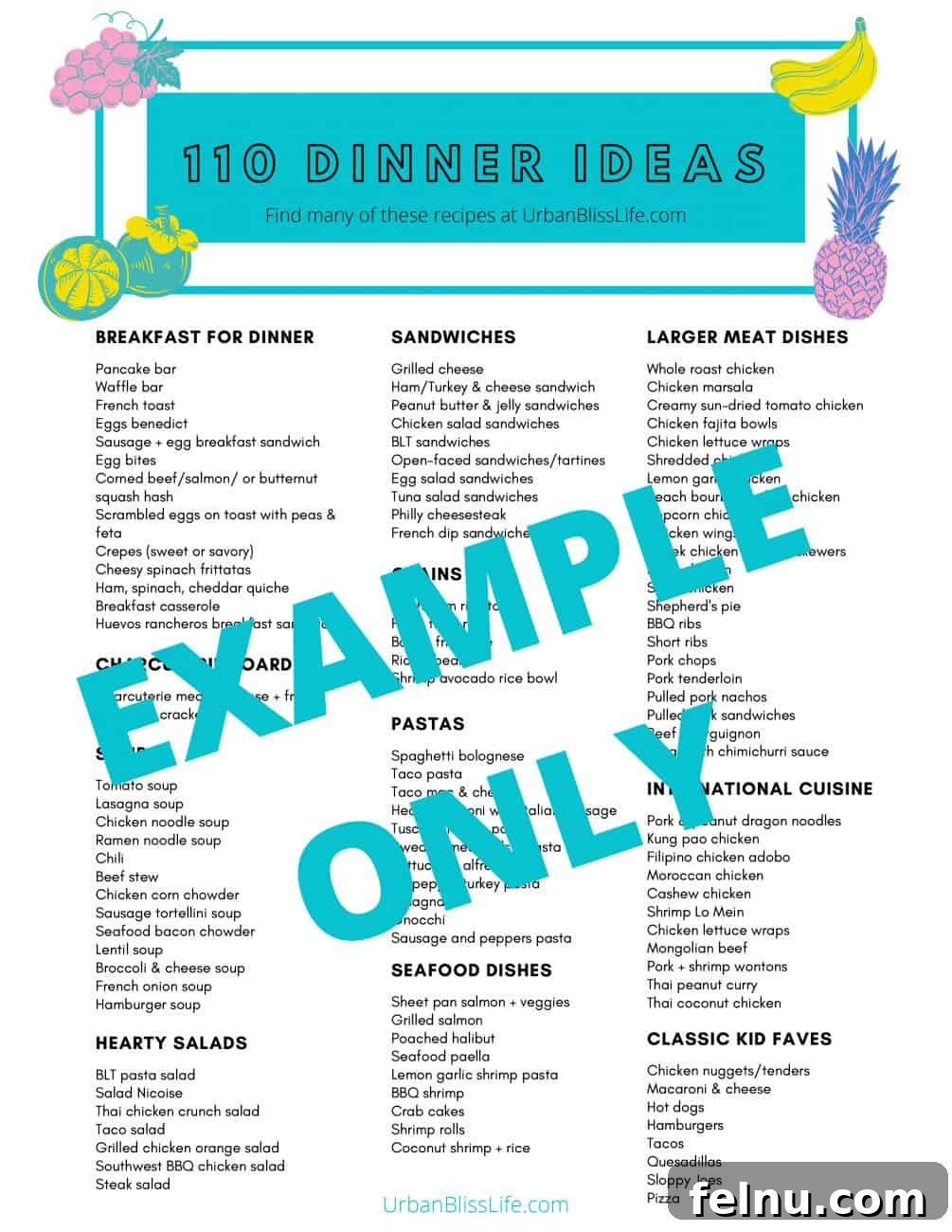 Family-Friendly Dinner Delights: 110 Simple & Delicious Recipes 7 Printable PDF: 110+ Family-Friendly Dinner Ideas Checklist