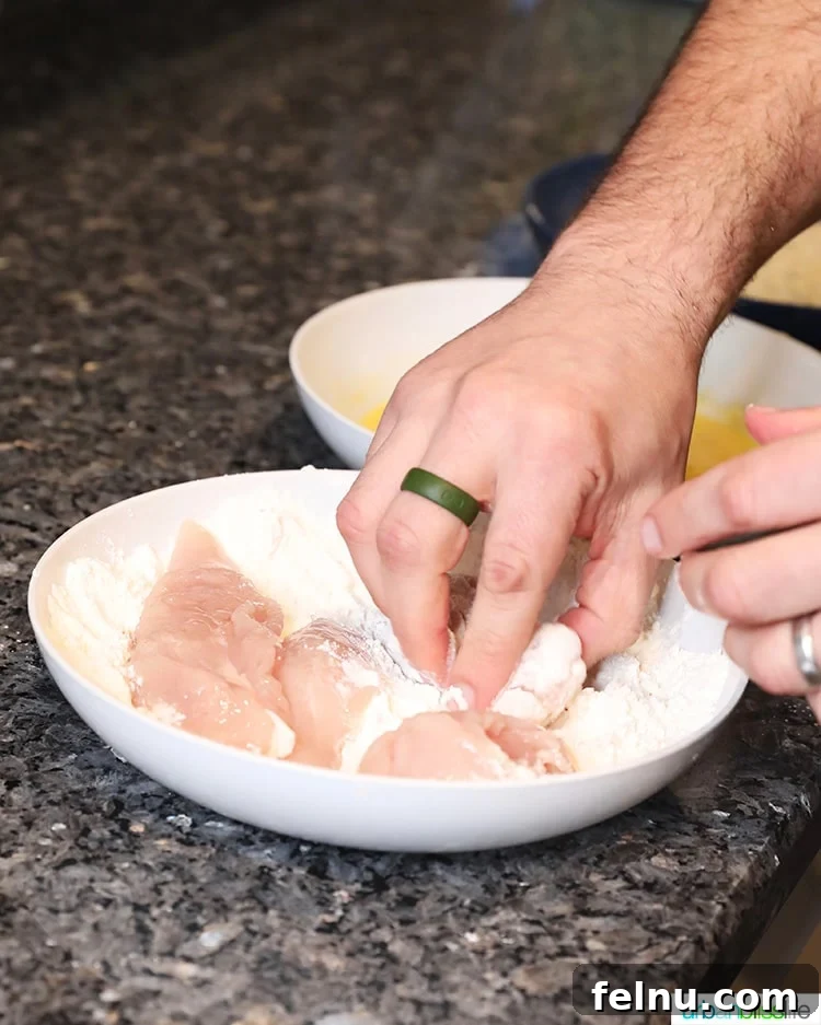Breading chicken tenders in flour