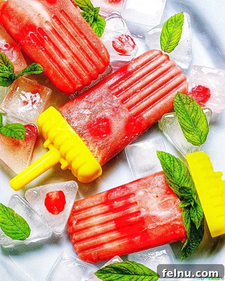 Strawberry Rhubarb Mint Popsicles