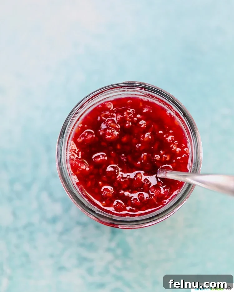 Homemade raspberry jam in a jar