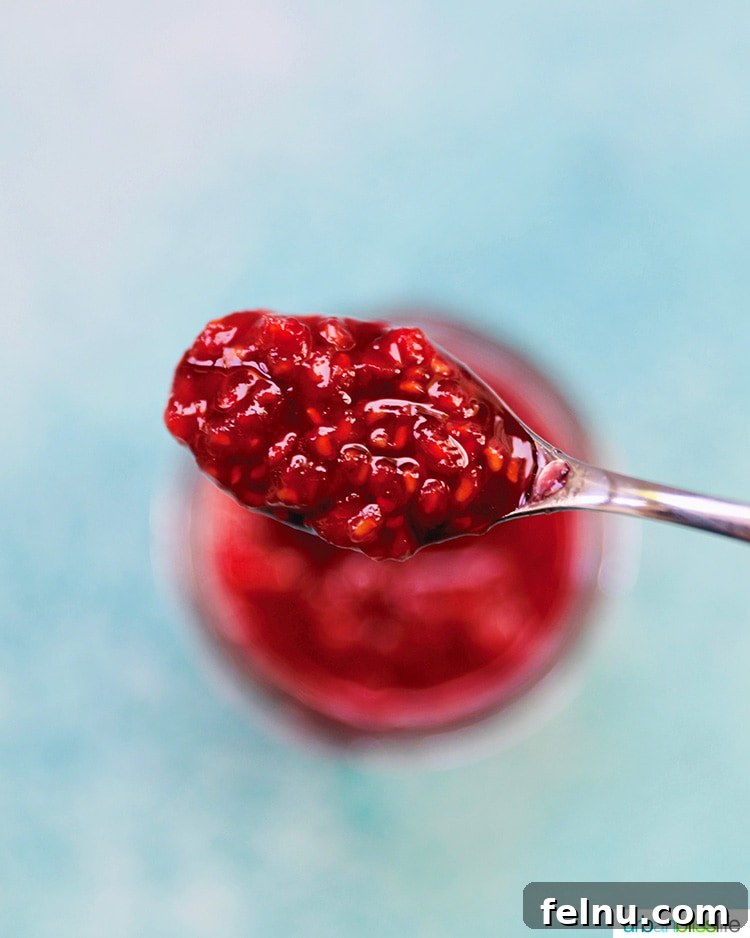 Spoonful of homemade raspberry jam