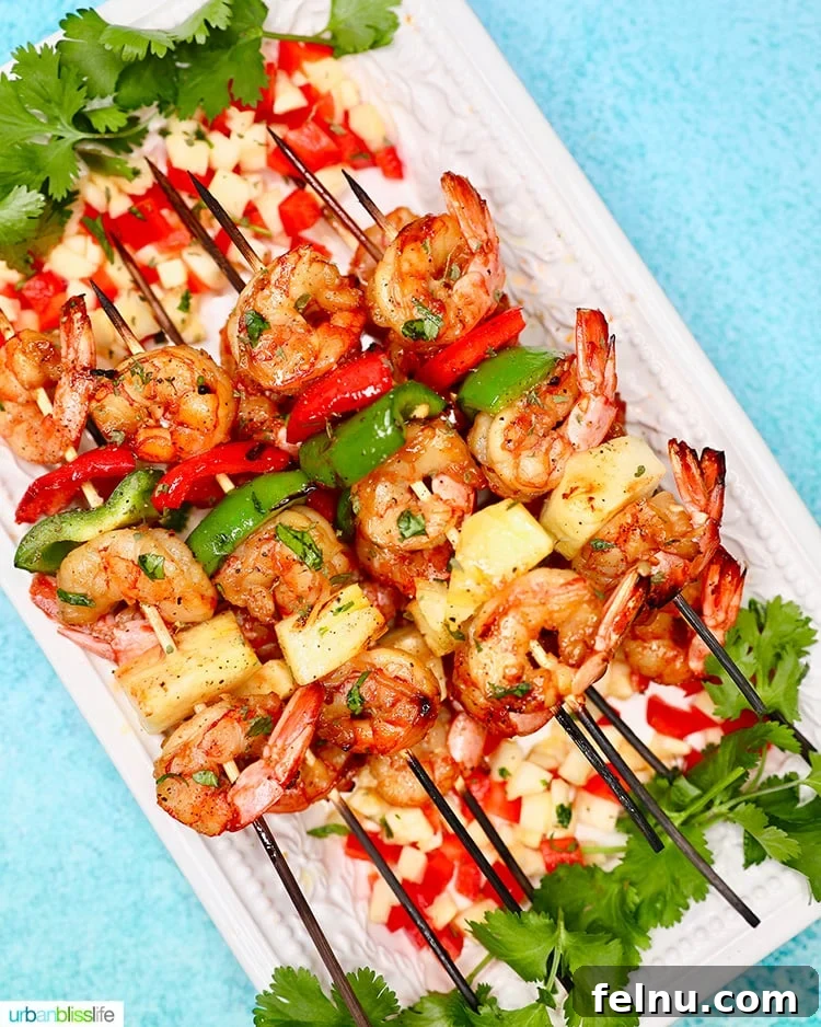Pineapple Shrimp Kabobs 11 Grilled Shrimp Skewers on a Platter