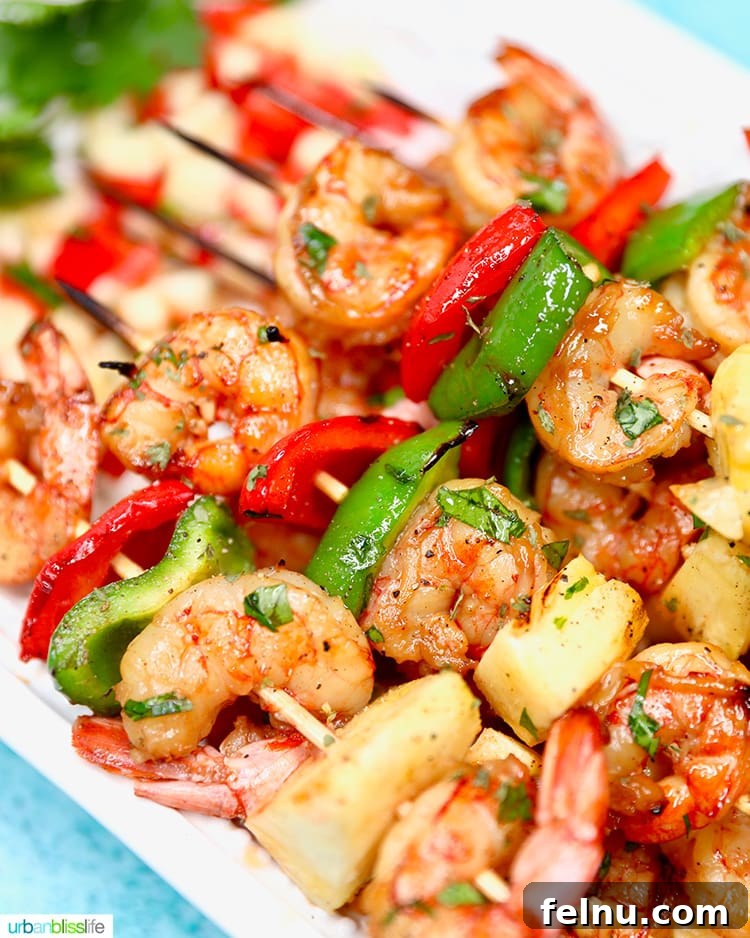 Pineapple Shrimp Kabobs 3 Close-up of Grilled Shrimp Skewers