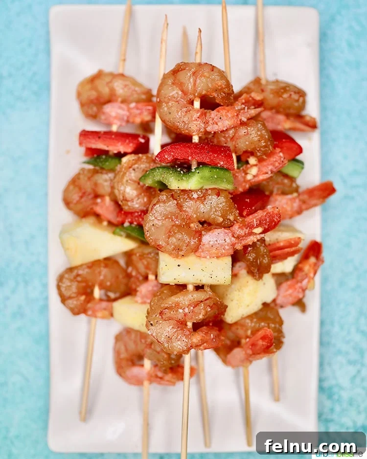 Pineapple Shrimp Kabobs 7 Raw Shrimp and Veggies on Skewers