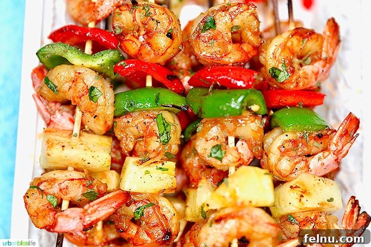 Pineapple Shrimp Kabobs 10 Closeup of Shrimp Skewers