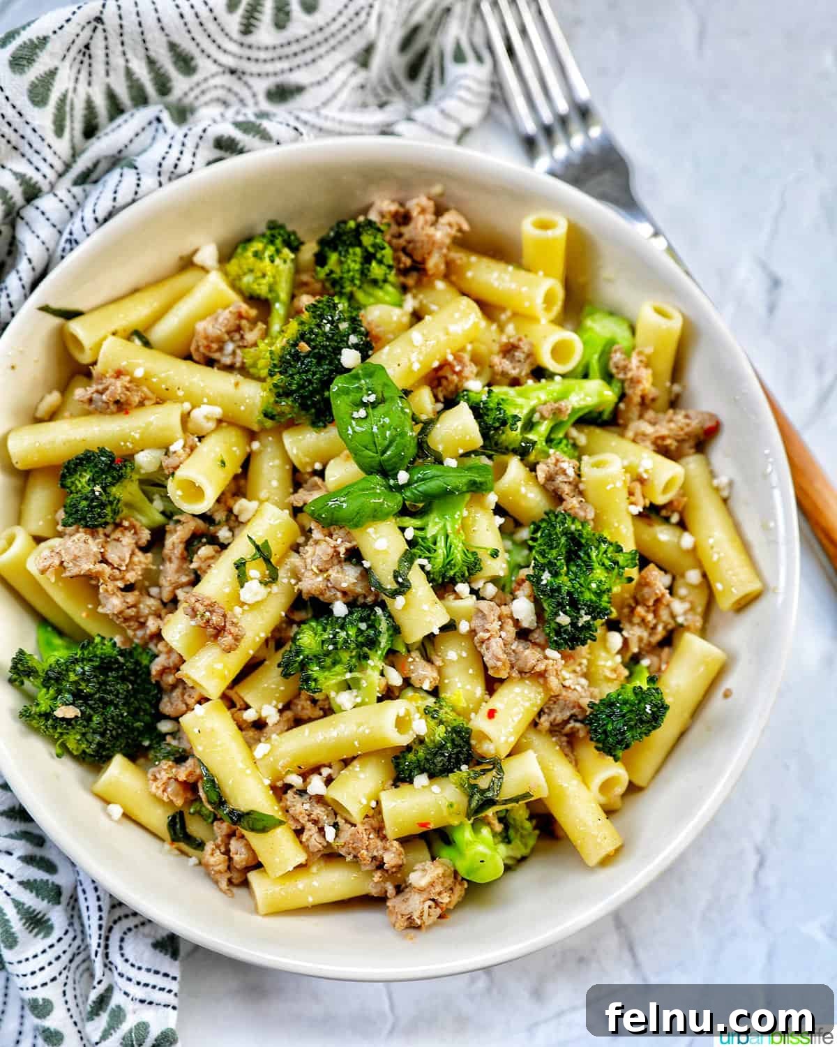 Italian Sausage and Broccoli Pasta served in a bowl
