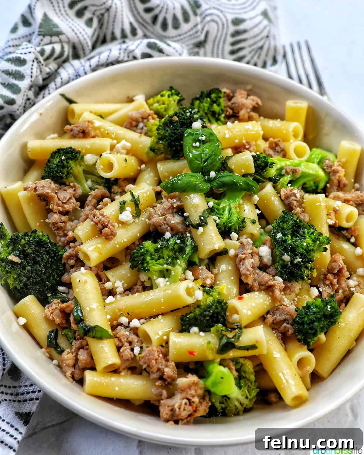 Close-up of Italian Sausage and Broccoli Pasta