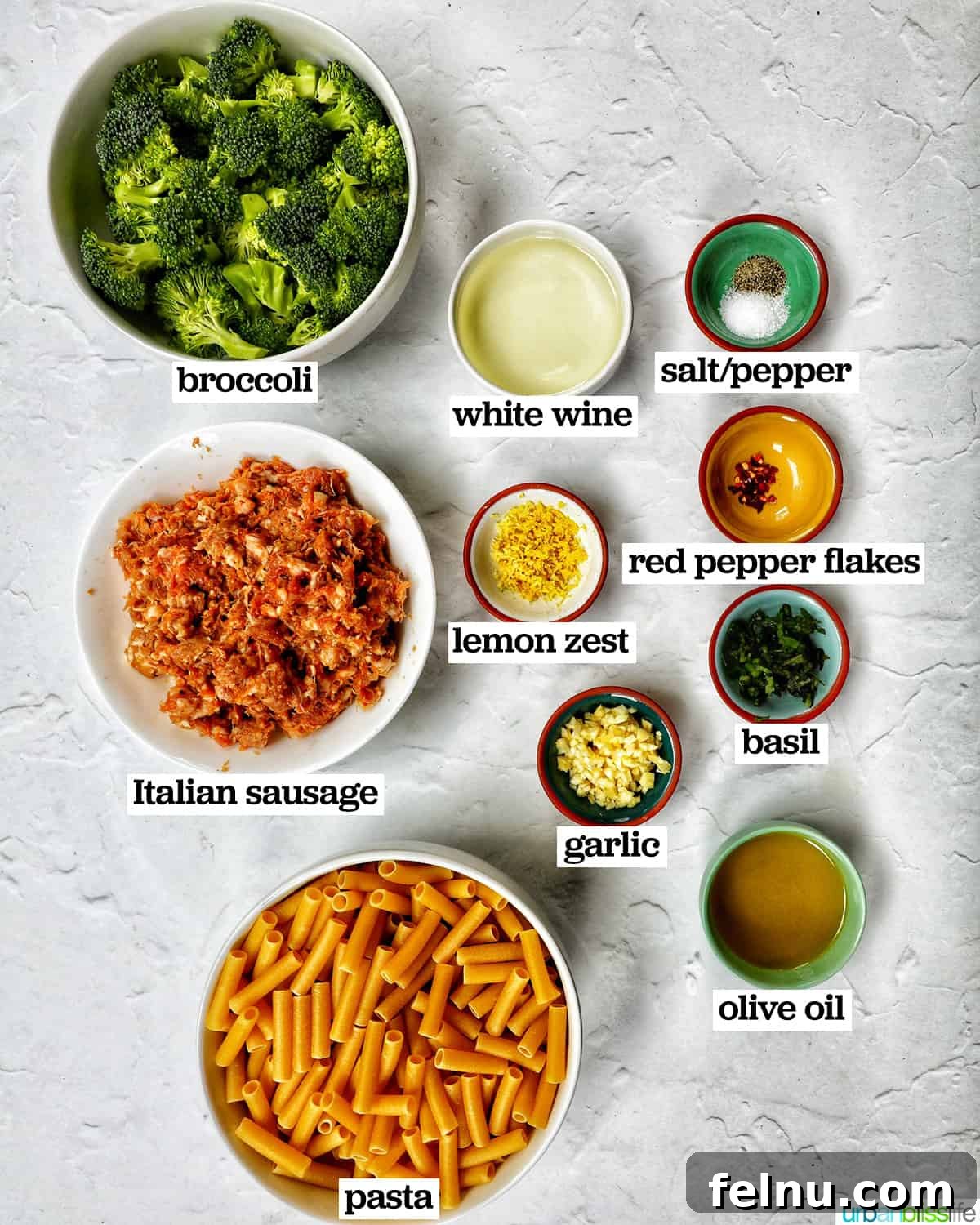 Ingredients for Italian Sausage and Broccoli Pasta