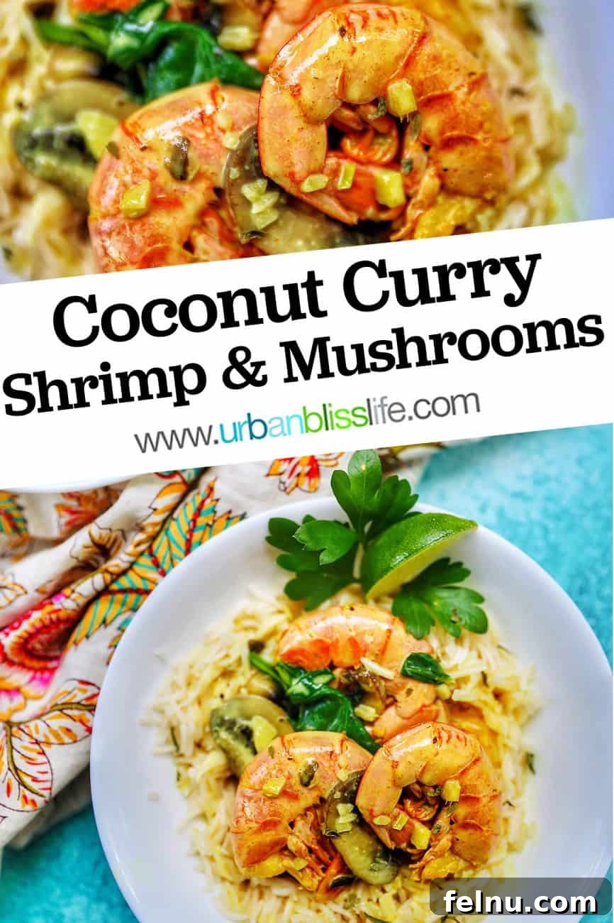 Creamy Coconut Curry Shrimp and Mushroom Medley 13 Graphic for Coconut Curry Shrimp and Mushrooms, perfect for pinning on Pinterest
