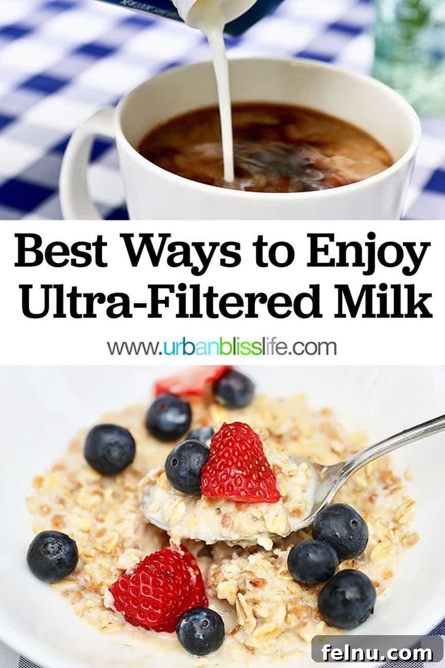 Elevate Your Everyday with Ultra-Filtered Milk 10 A vibrant graphic illustrating various delightful ways to enjoy ultra-filtered milk, perfect for sharing on Pinterest.
