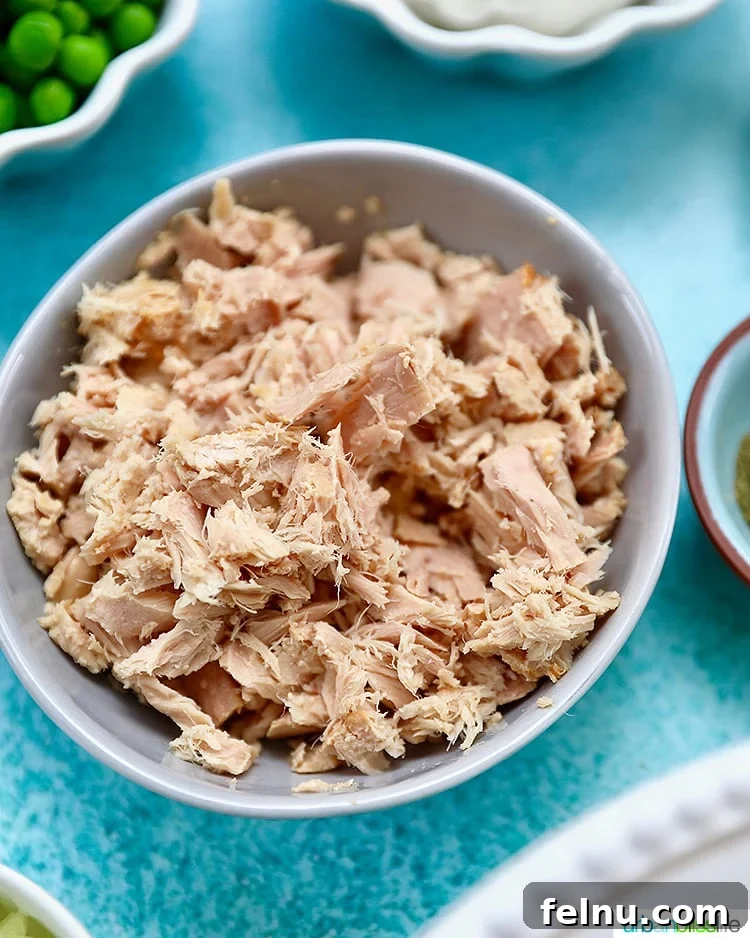 Creamy Tuna Pasta Salad 10 Canned tuna in a bowl