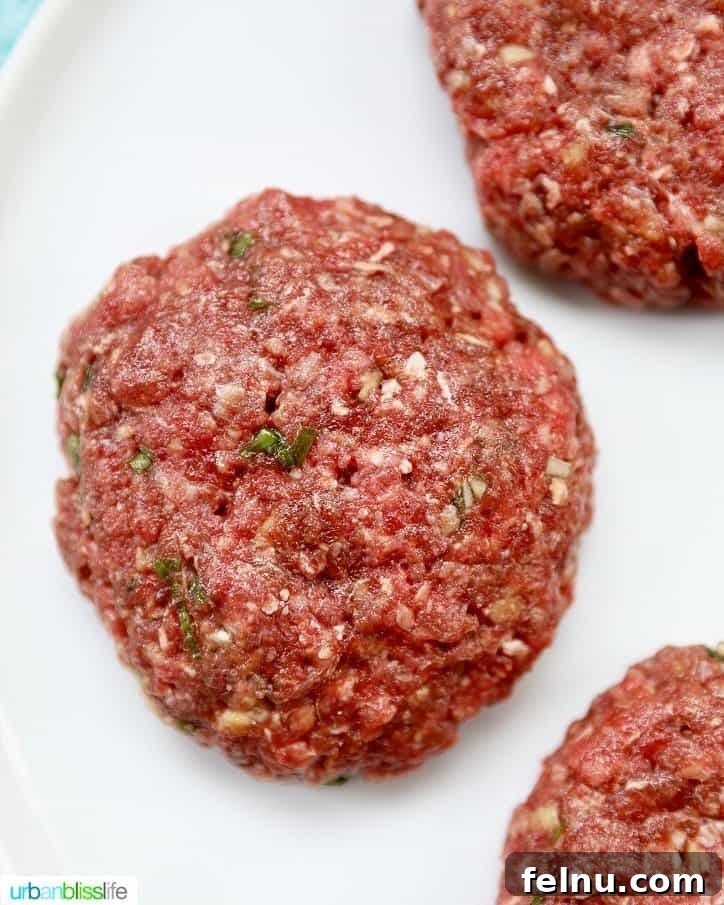 Uncooked asian burger patties, perfectly formed and ready for the grill.