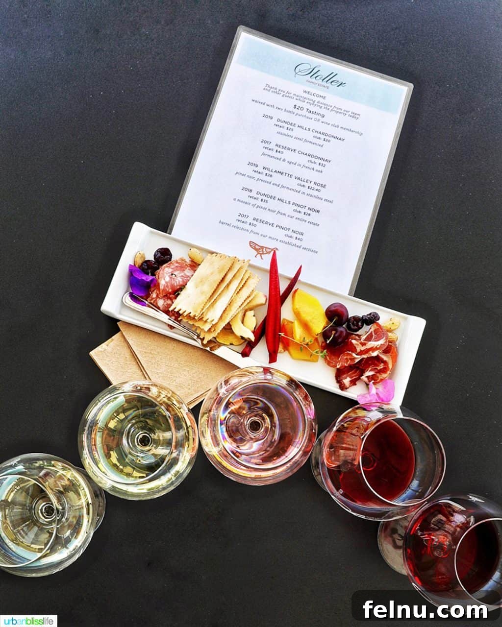 Future of Flavor: Stoller's High-Tech Tasting Center 11 wine flight and charcuterie board at Stoller Winery
